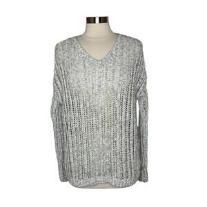 Velvet By Graham and Spencer Open Knit Marled Pullover Sweater Gray Womens Large